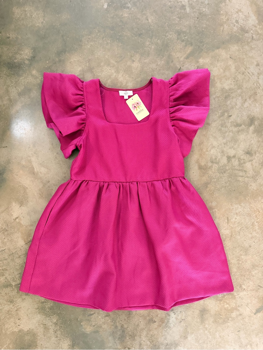 Entro Fuchsia Flutter Sleeve Mini Dress Textured Boutique Dress NWT Small